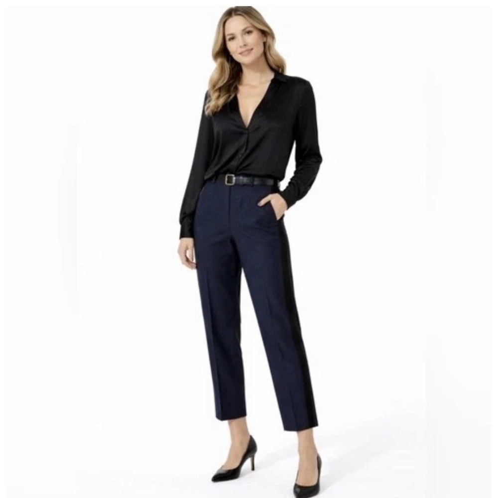 Kate Spade Tapered Dress Pants 4‎ Navy Blue Black Tuxedo Stripe Trousers